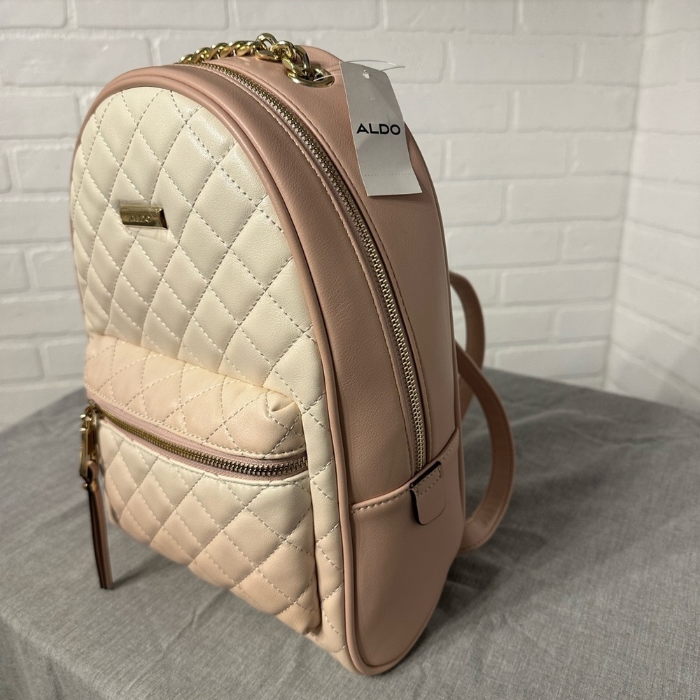 ALDO NWT Beige/Rose Quilted Backpack with Gold Accents - Picture 2 of 5